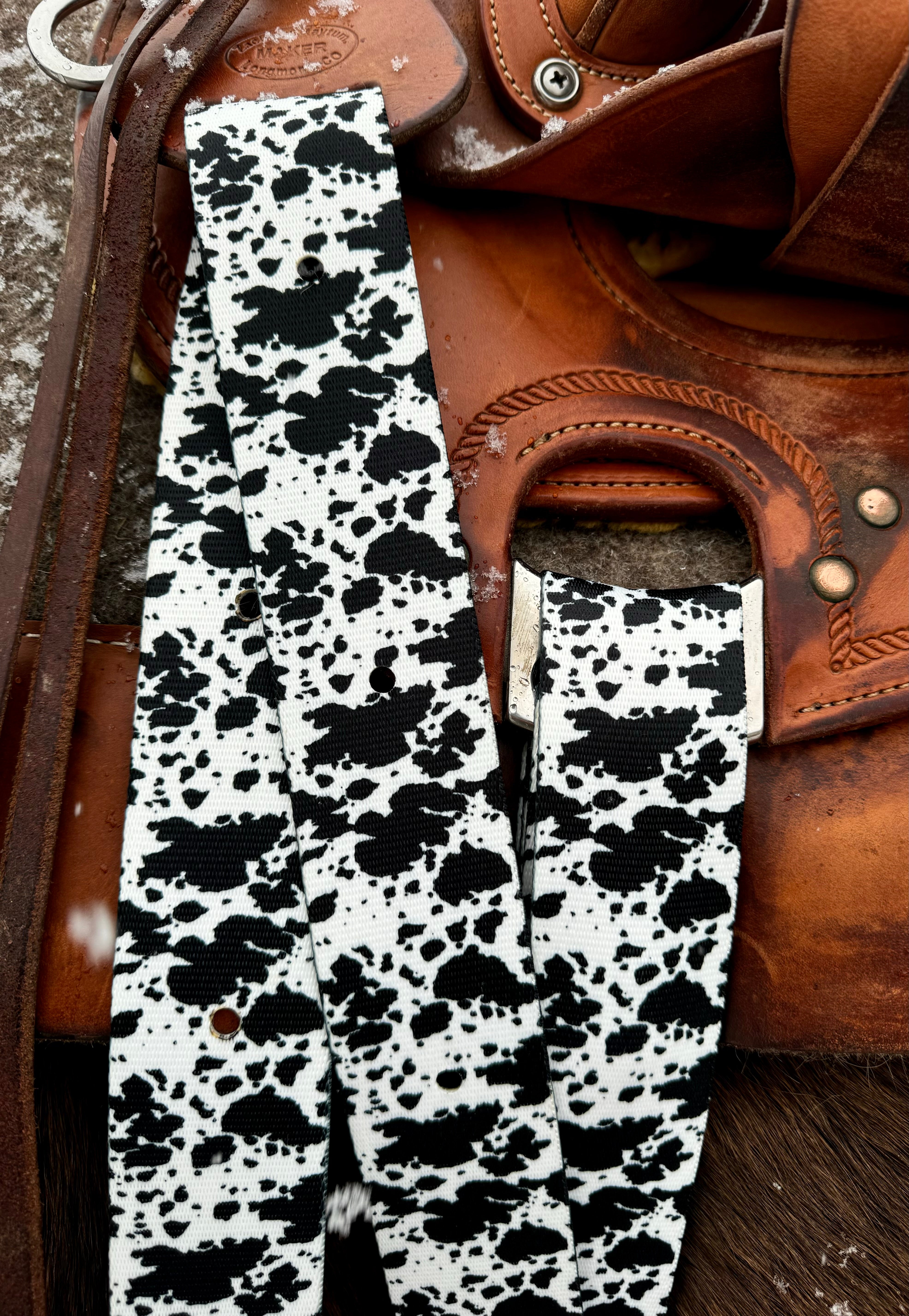 Black Cow Print Latigo & Off-Billet Sets