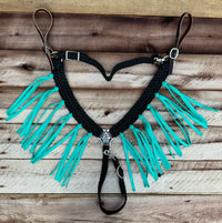 Black with Turquoise Fringe Breast Collar & Wither Strap