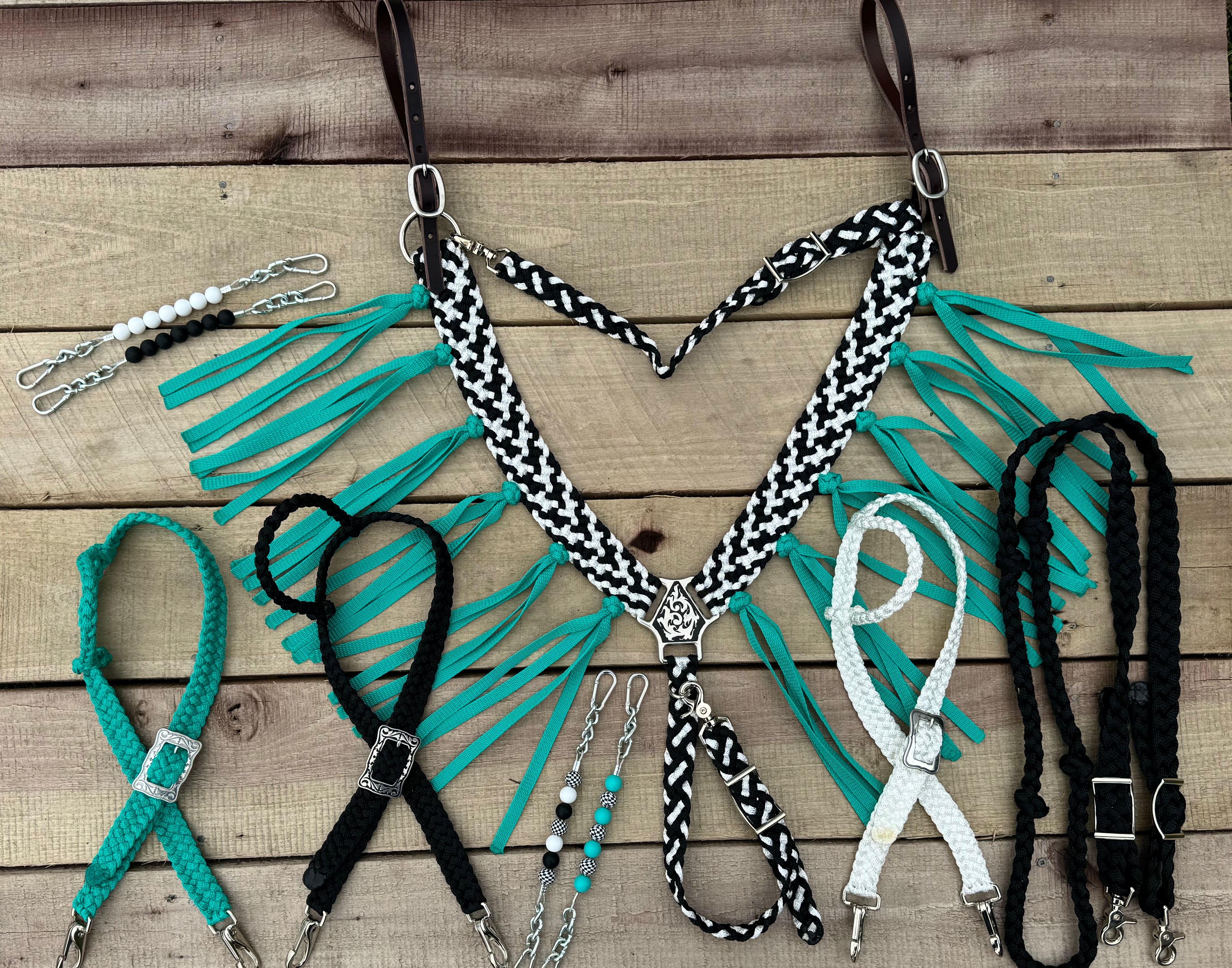 Checkered & Turquoise Mix & Match Tack Set with a Matching Beaded Curb